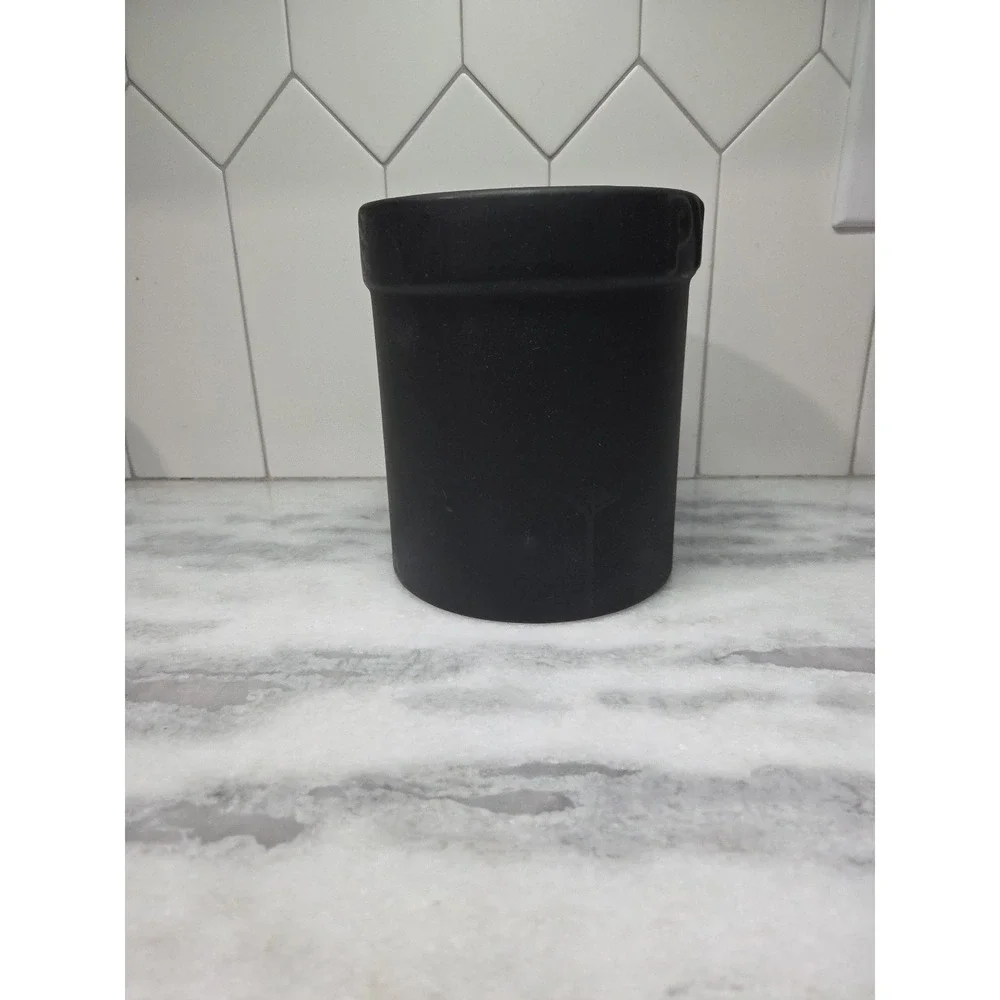 Pyrex Matte Black Utensil Holder, Vintage Kitchen Vessel, Stoneware‎ Vase, Decor